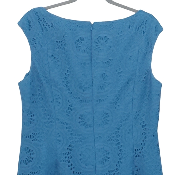 Adrianna PAPELL Teal crochet sleeveless business casual fitted summer dress - Picture 4 of 13